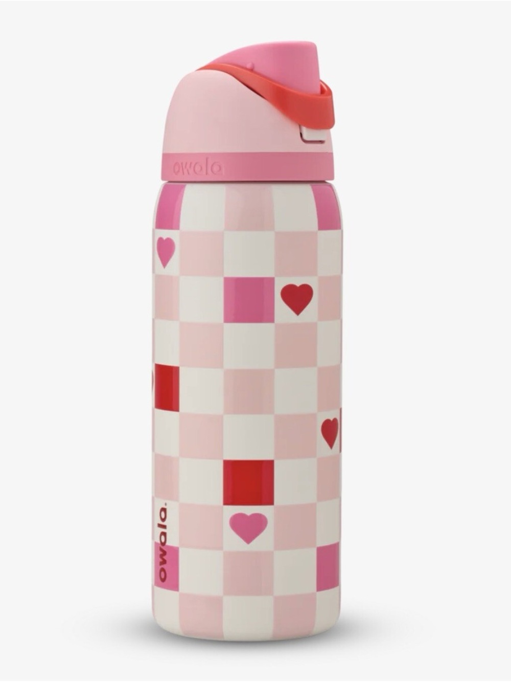 Owala Pink Checker Heart Insulated Water Bottle - Leak-Resistant